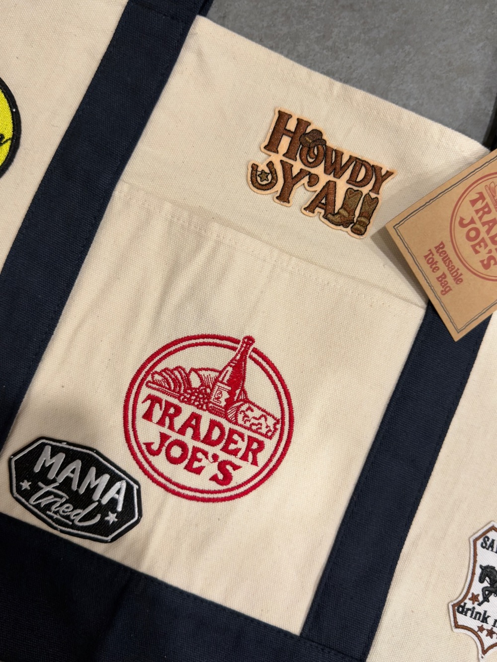 One of a Kind Trader Joe’s Canvas Tote NWT Handmade Western Patch Bag - Picture 2 of 9